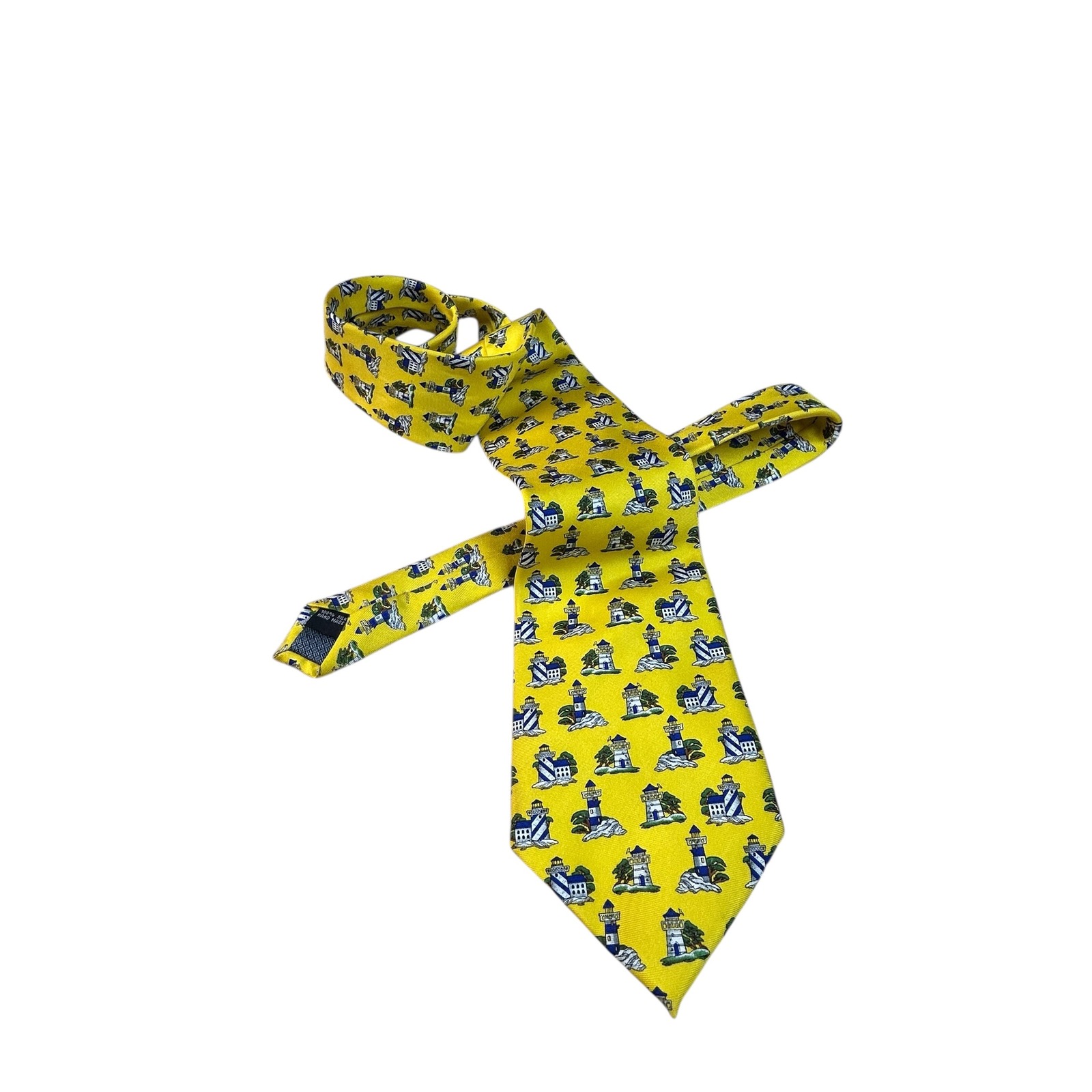 Bugdon  Moore Yellow Lighthouse Nautical Silk Necktie